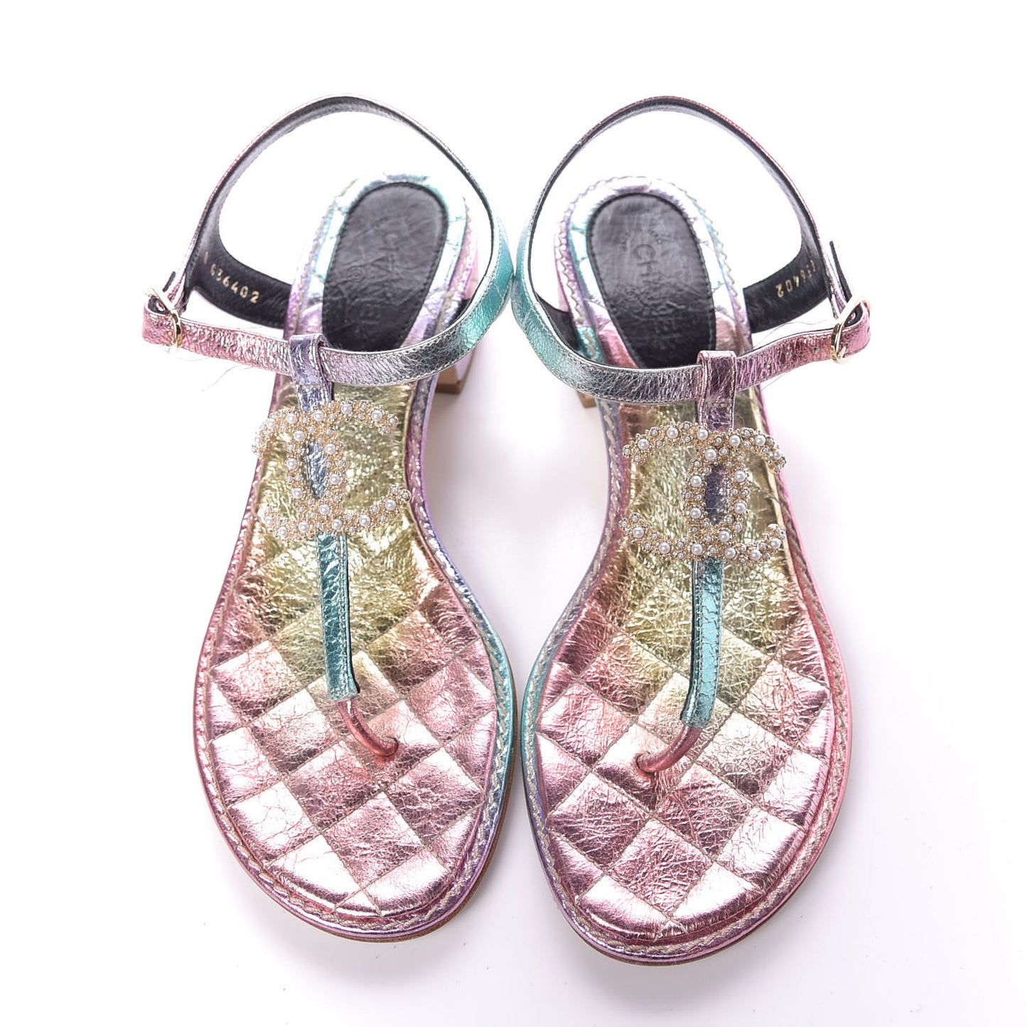 Goatskin Fantasy CC Pearl Thong Sandals 38 Multicolor