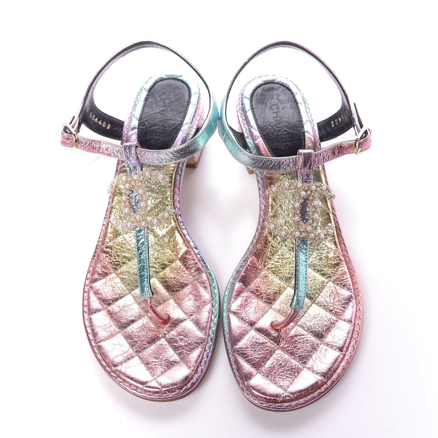Chanel Goatskin Fantasy CC Pearl Thong Sandals 38 Multicolor 5 of 13