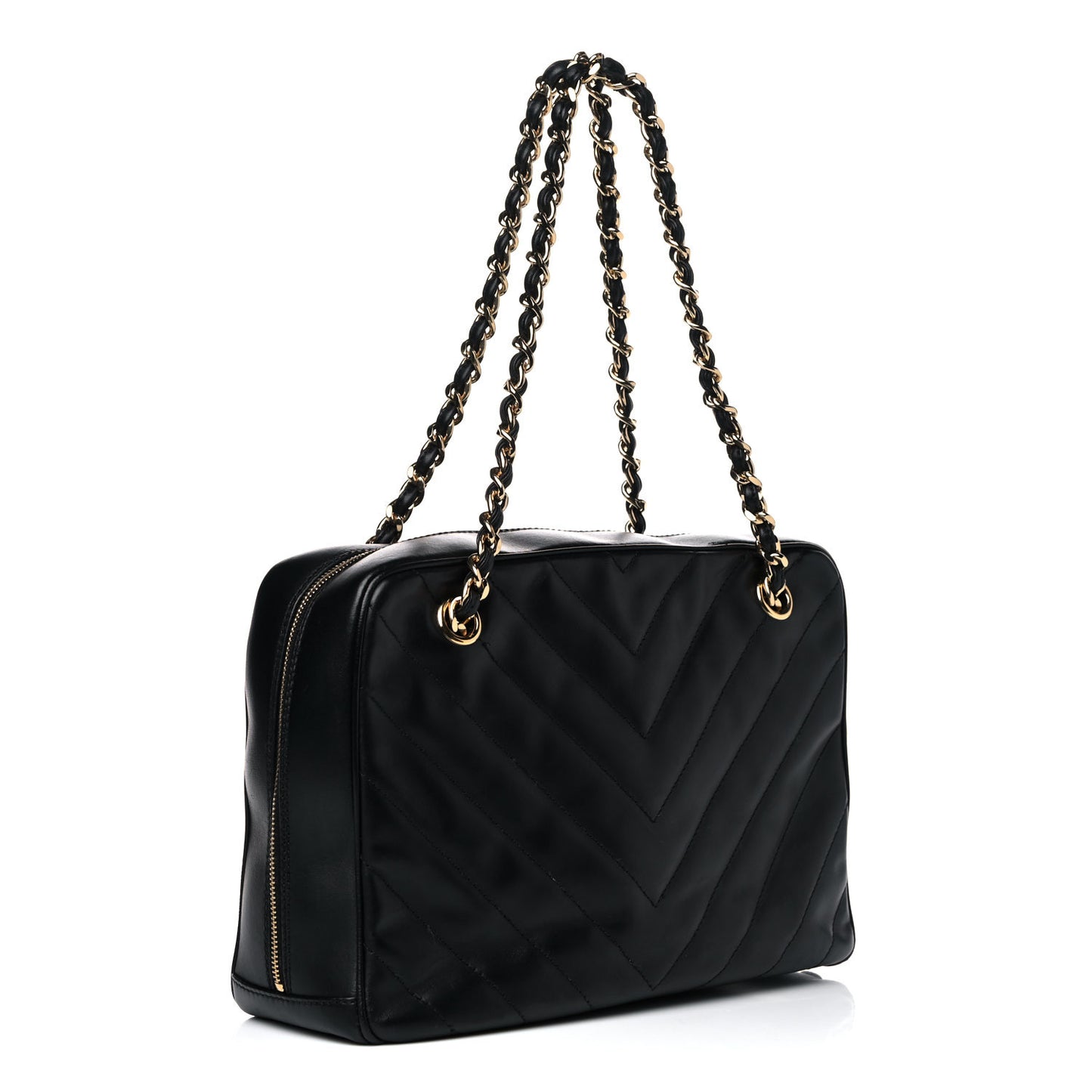 Lambskin Chevron Quilted Camera Case Black