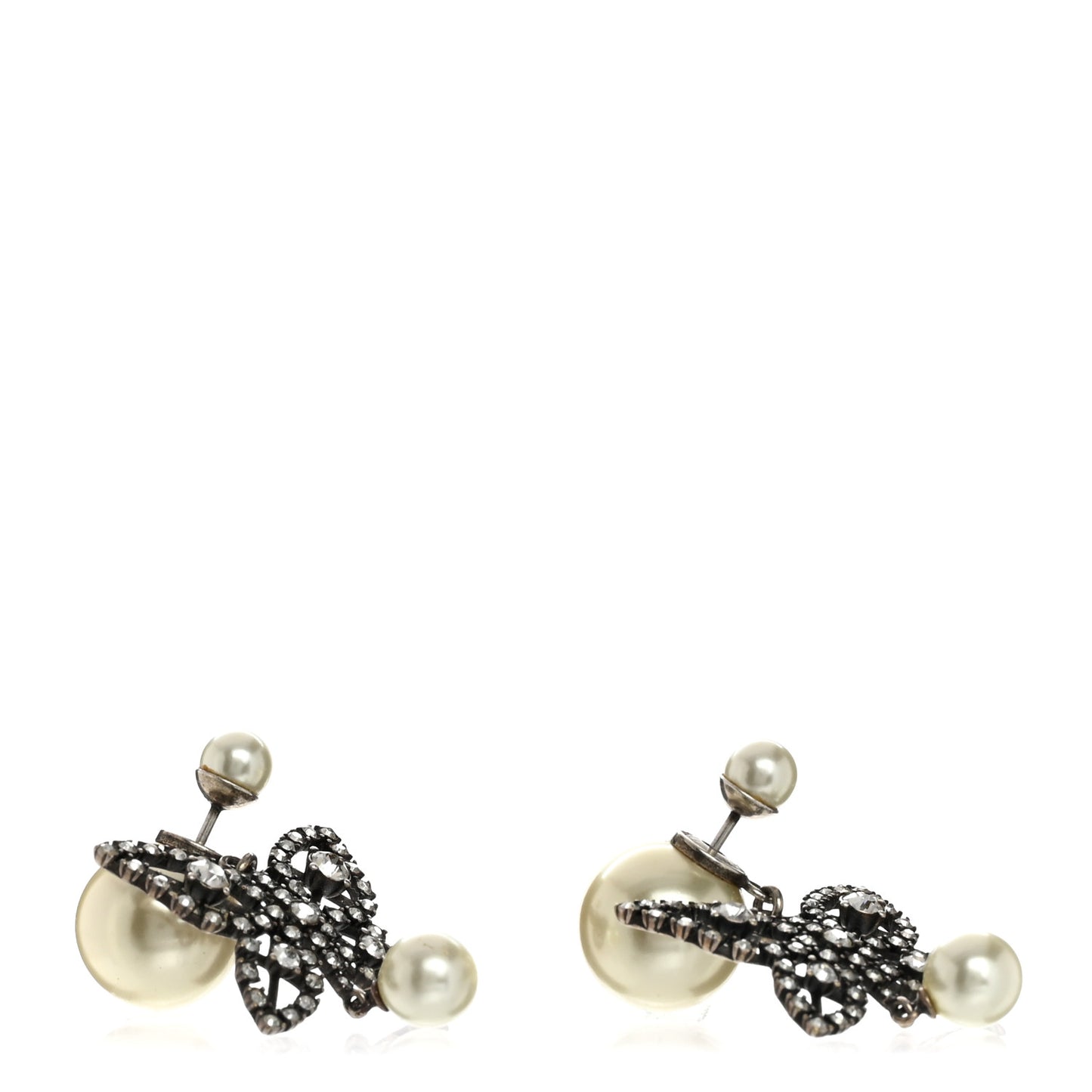 Crystal Pearl Butterfly Drop Earrings White