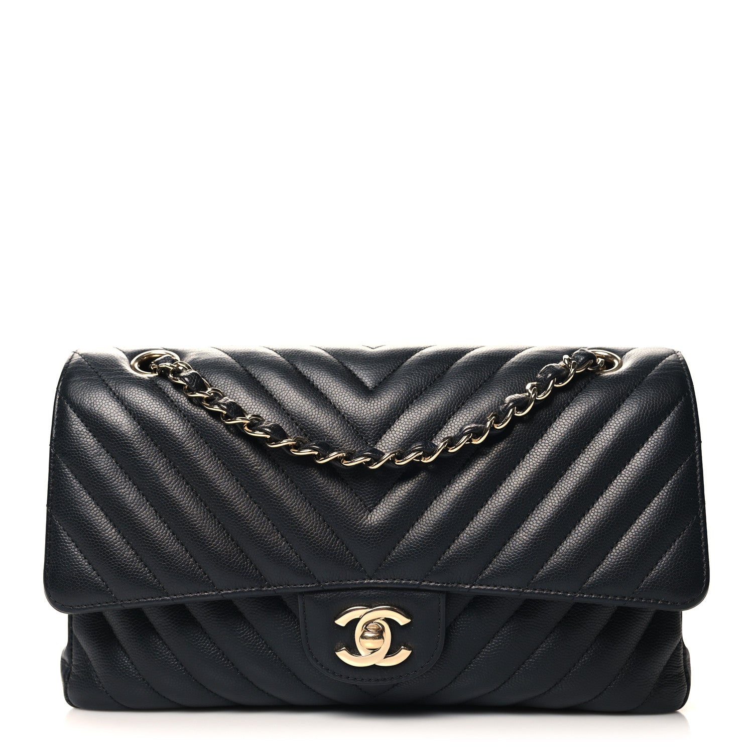 Chanel Caviar Chevron Quilted Medium Double Flap Black 1 of 11