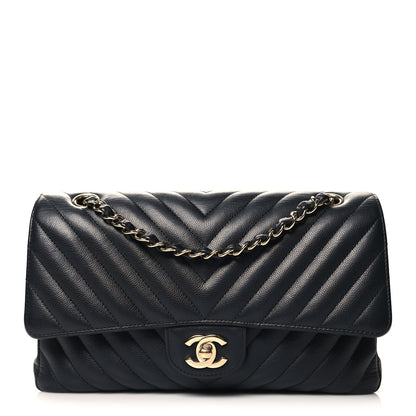 Chanel Caviar Chevron Quilted Medium Double Flap Black 1 of 11