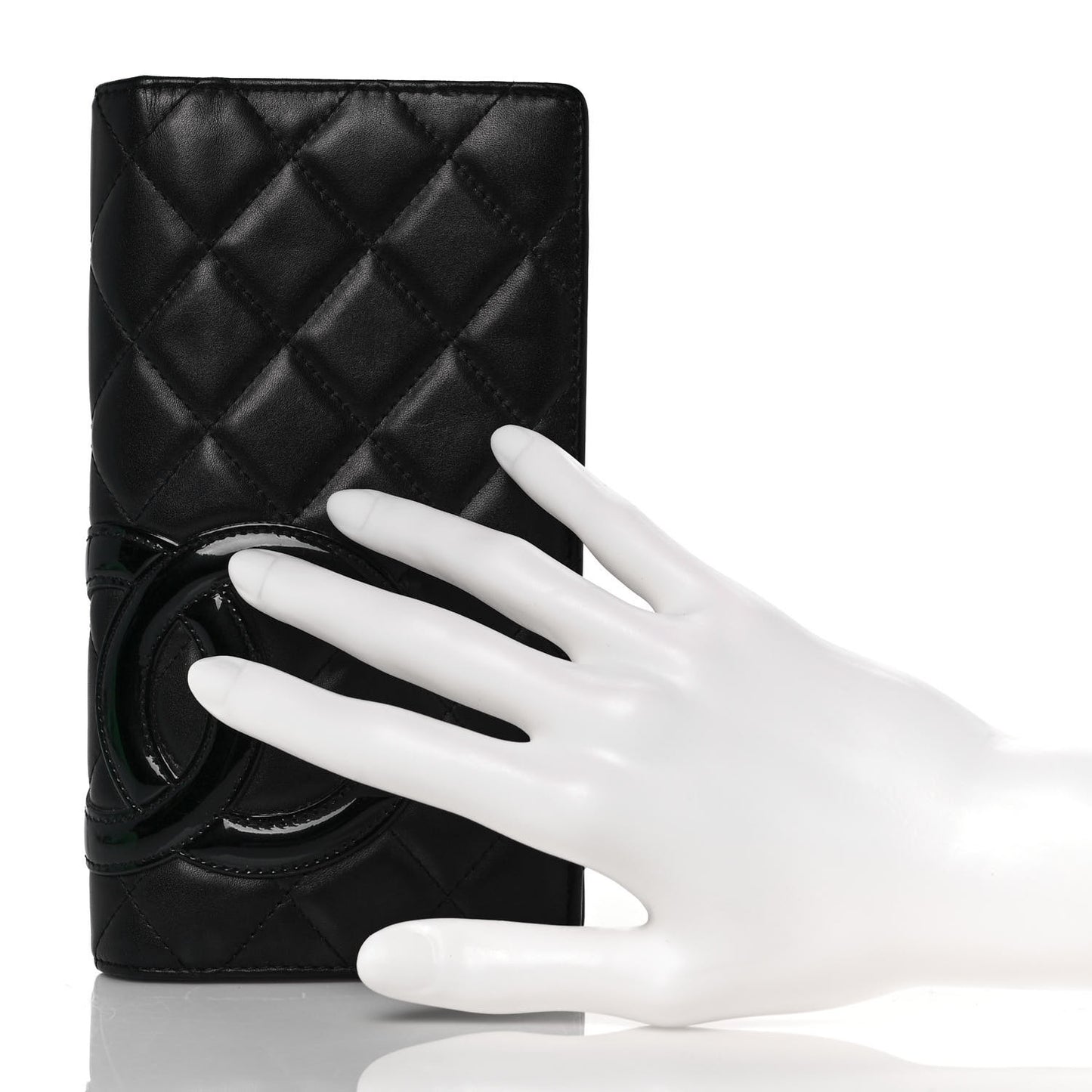 Calfskin Quilted Cambon Yen Wallet Black