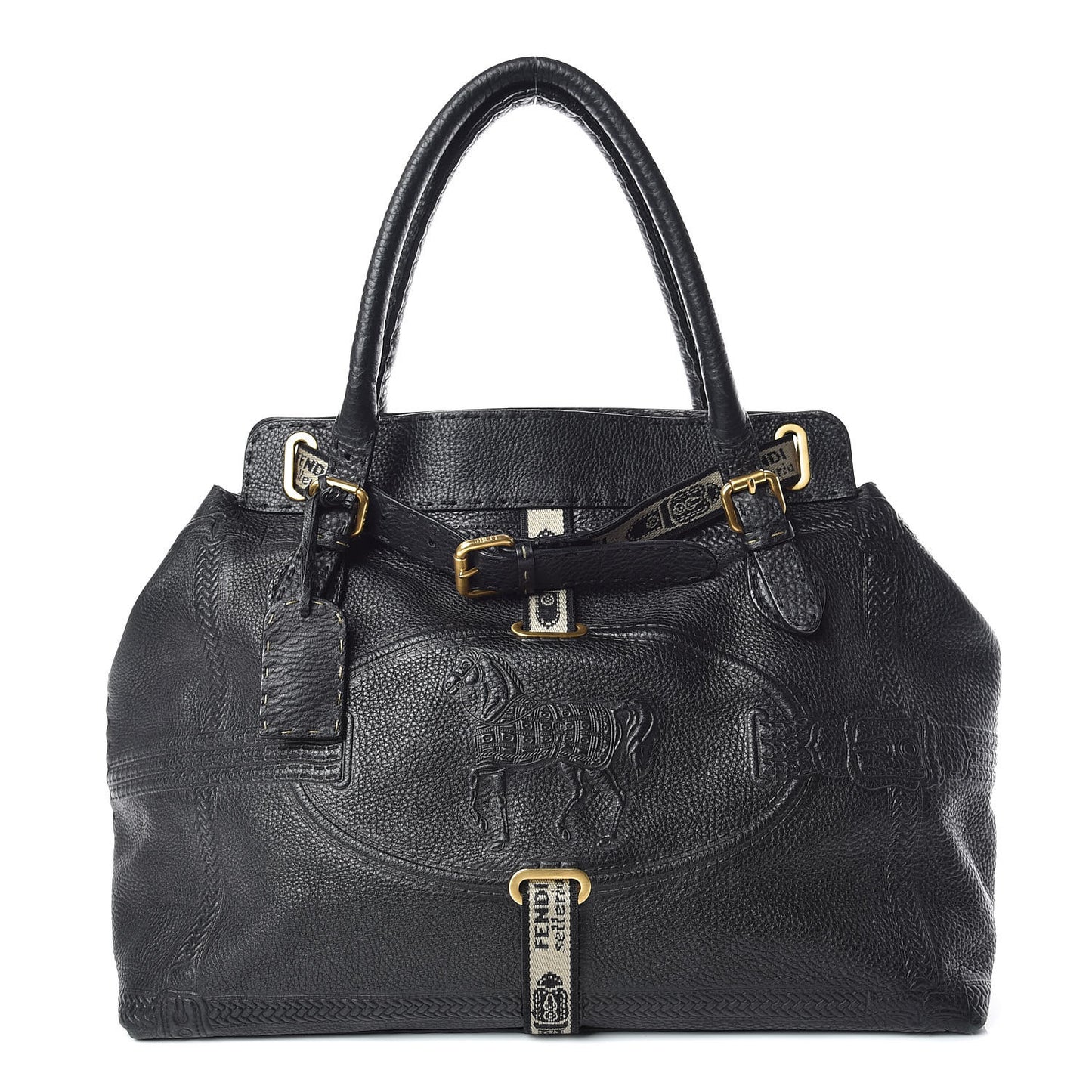Calfskin Romano Selleria Large Villa Borghese Tote Black