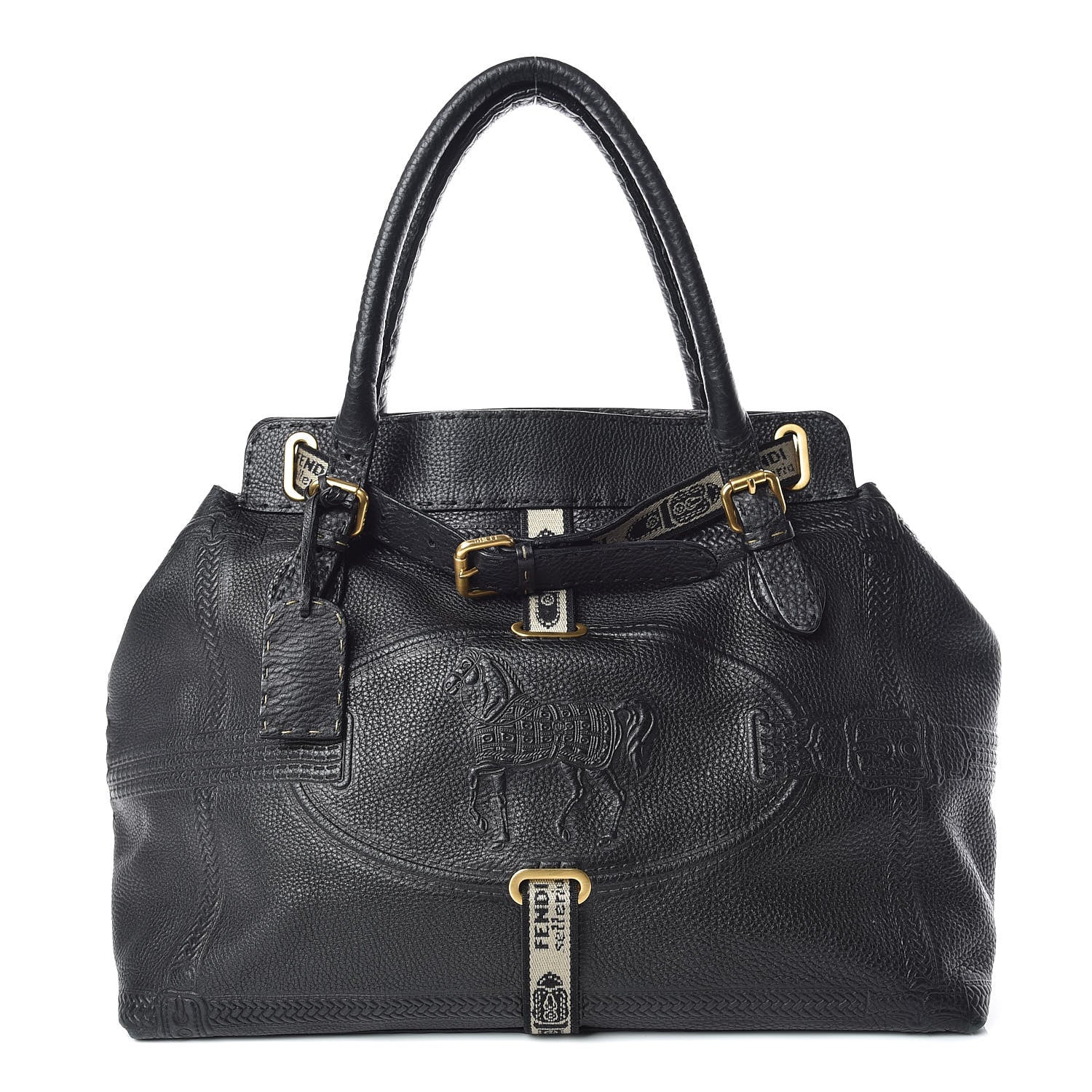Fendi Calfskin Romano Selleria Large Villa Borghese Tote Black 1 of 13