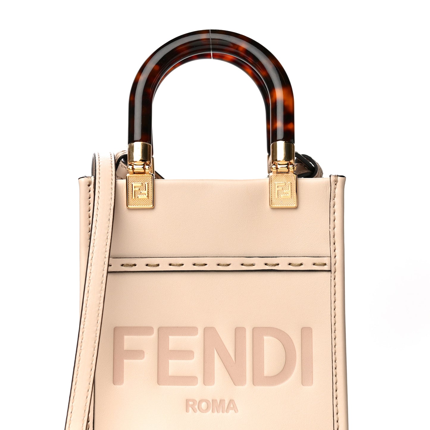Vitello King Plexiglass Logo Embossed Mini Fendi Sunshine Shopper Tote Poudre