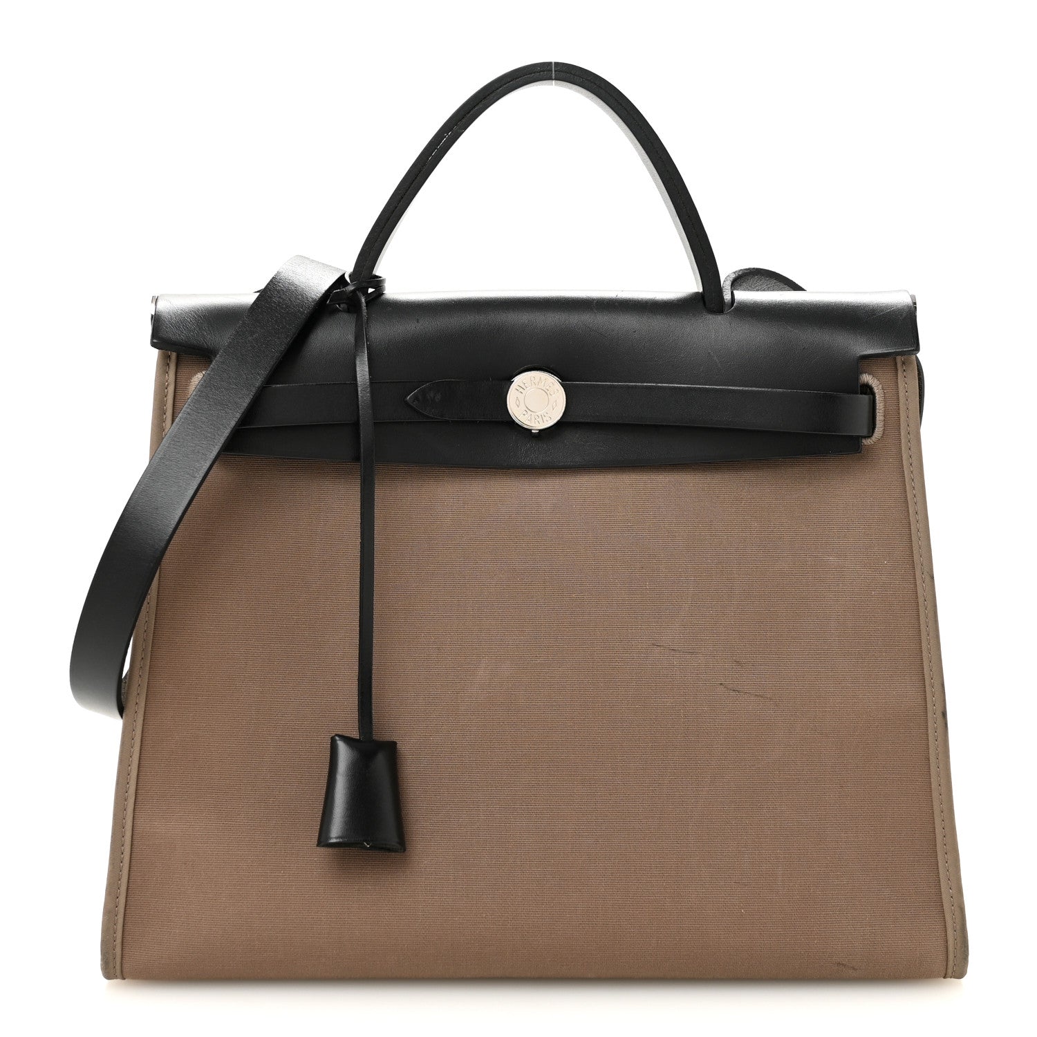 Hermes Toile Officier Vache Hunter Herbag Zip 31 PM Etoupe Bleu Indigo Etoupe Black 1 of 15