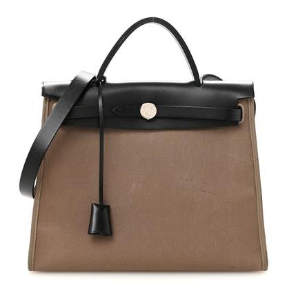 Hermes Toile Officier Vache Hunter Herbag Zip 31 PM Etoupe Bleu Indigo Etoupe Black 1 of 15
