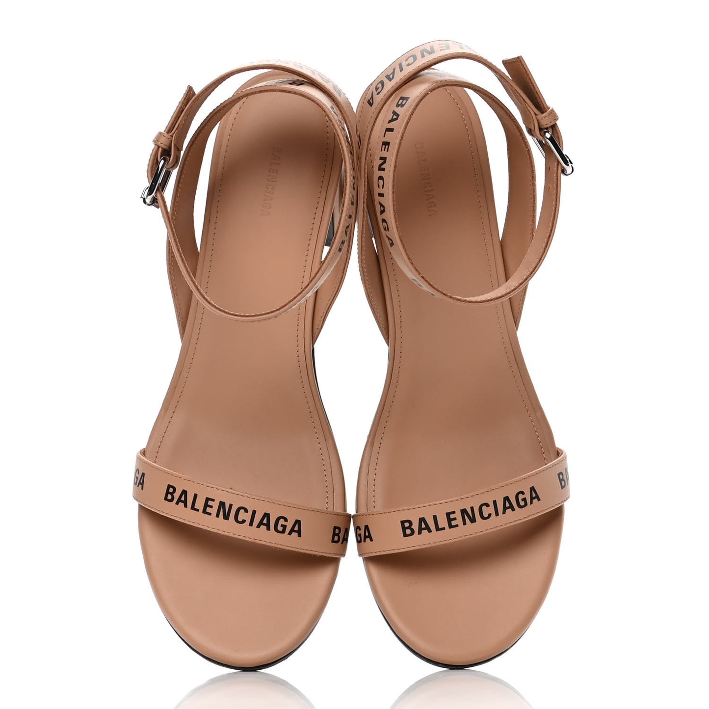 Smooth Calfskin Allover Logo Ankle Strap Round Heel 80mm Sandals 38.5 Beige Black