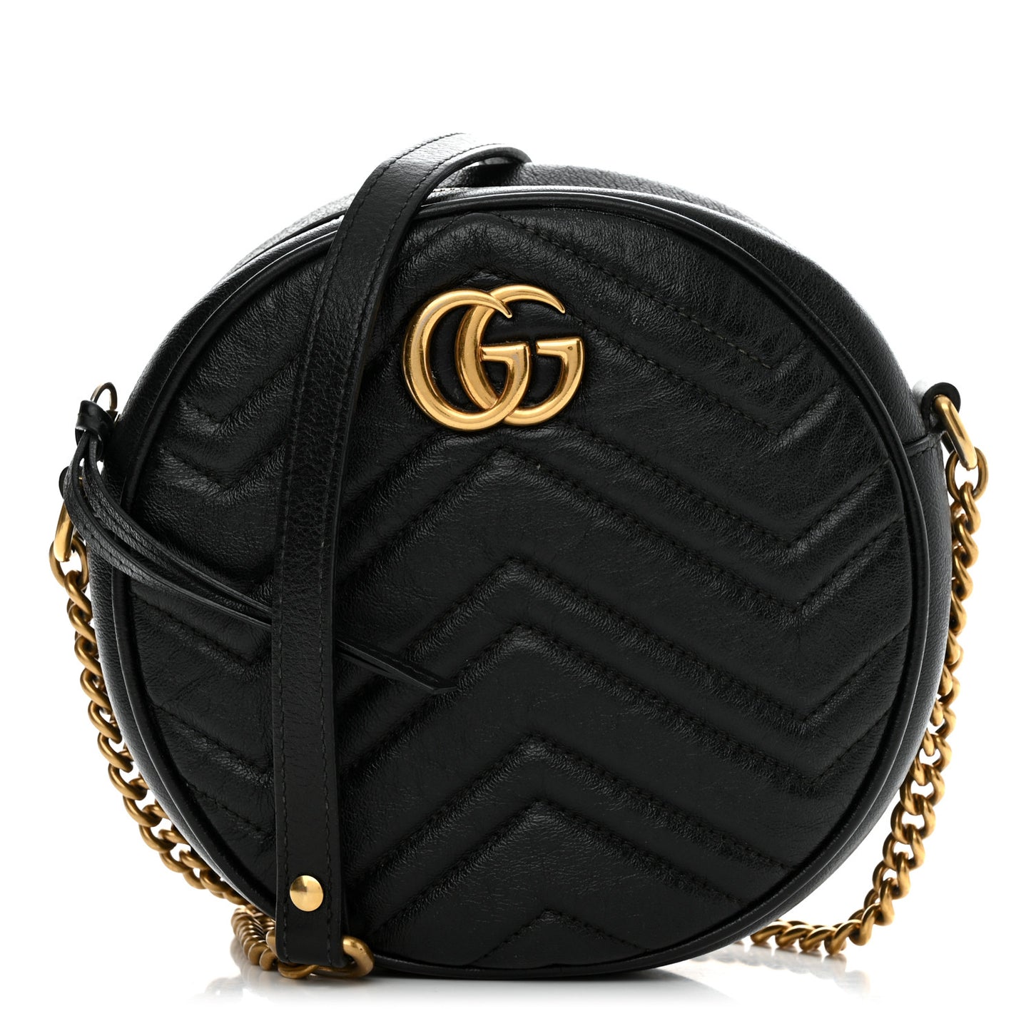Azalea Calfskin Matelasse Heart Mini GG Marmont Round Shoulder Bag Black