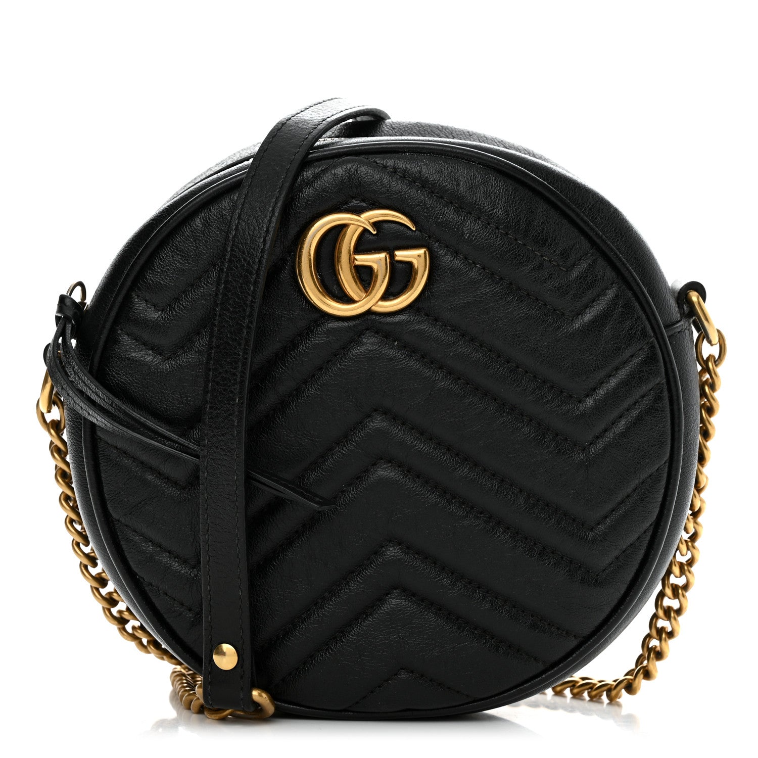 Gucci Azalea Calfskin Matelasse Heart Mini GG Marmont Round Shoulder Bag Black 1 of 10