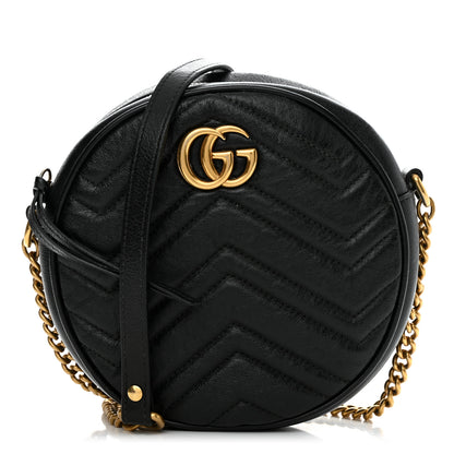 Gucci Azalea Calfskin Matelasse Heart Mini GG Marmont Round Shoulder Bag Black 1 of 10