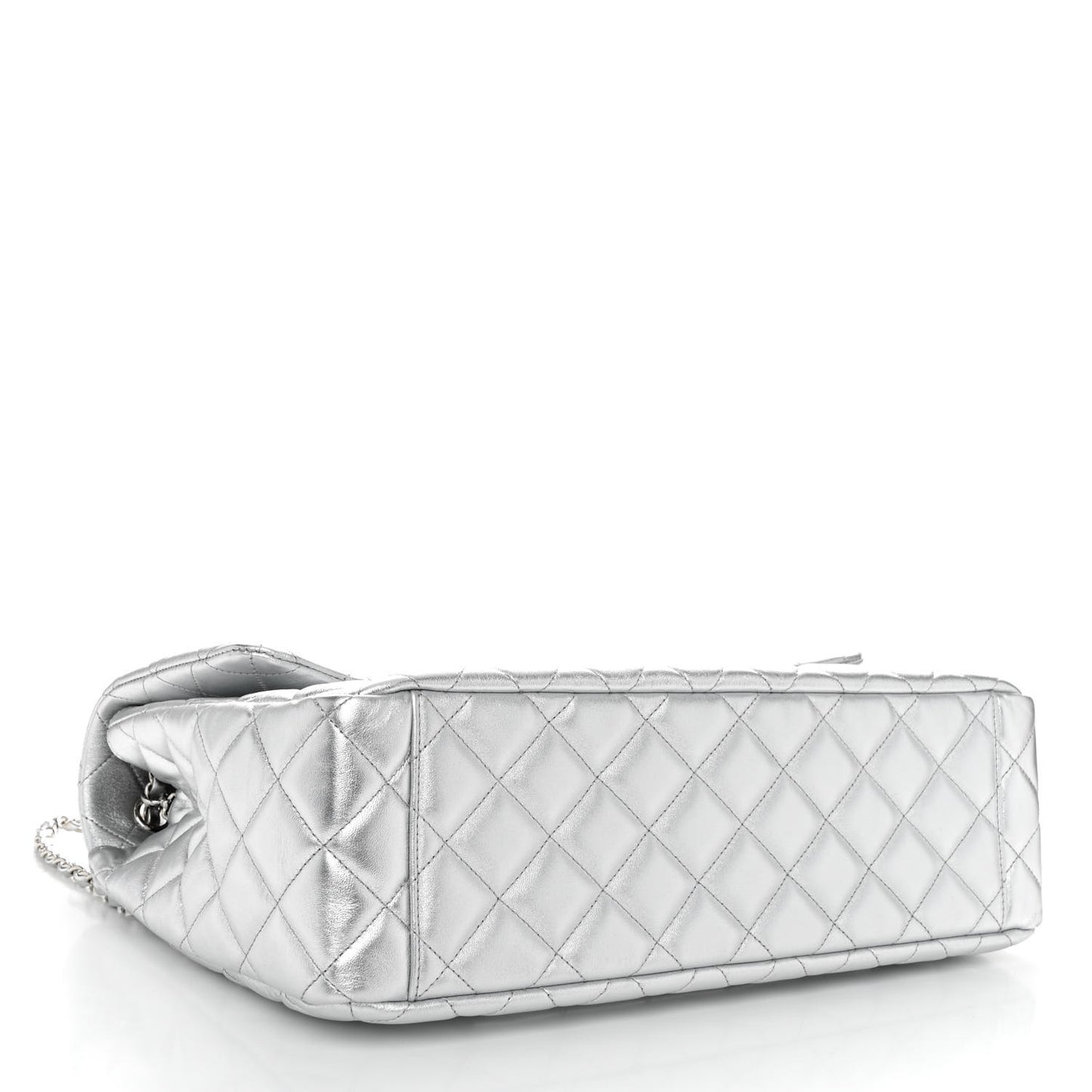 Metallic Lambskin Quilted XXL Travel Flap Bag Silver