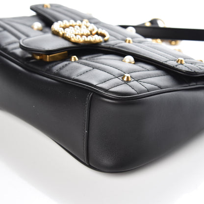 Gucci Calfskin Matelasse Studded Small Pearly GG Marmont Shoulder Bag Black 10 of 10