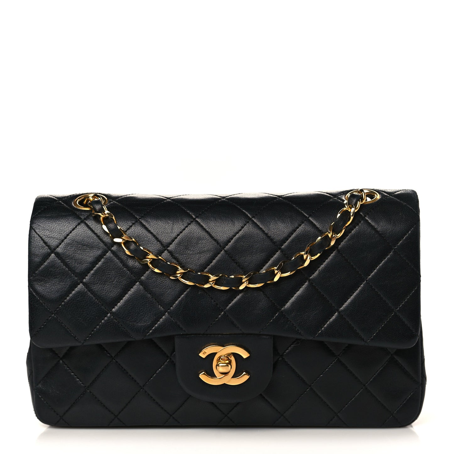Lambskin Quilted Small Double Flap Black