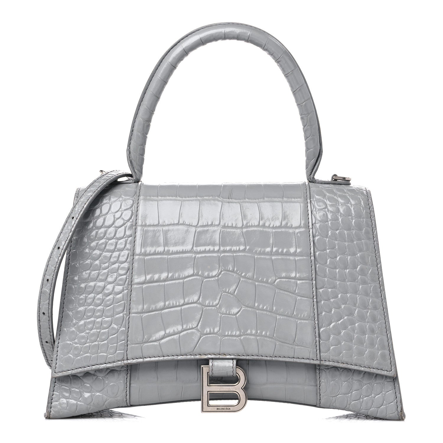 Balenciaga Shiny Calfskin Crocodile Embossed Medium Hourglass Top Handle Bag Balenciaga Grey 1 of 14