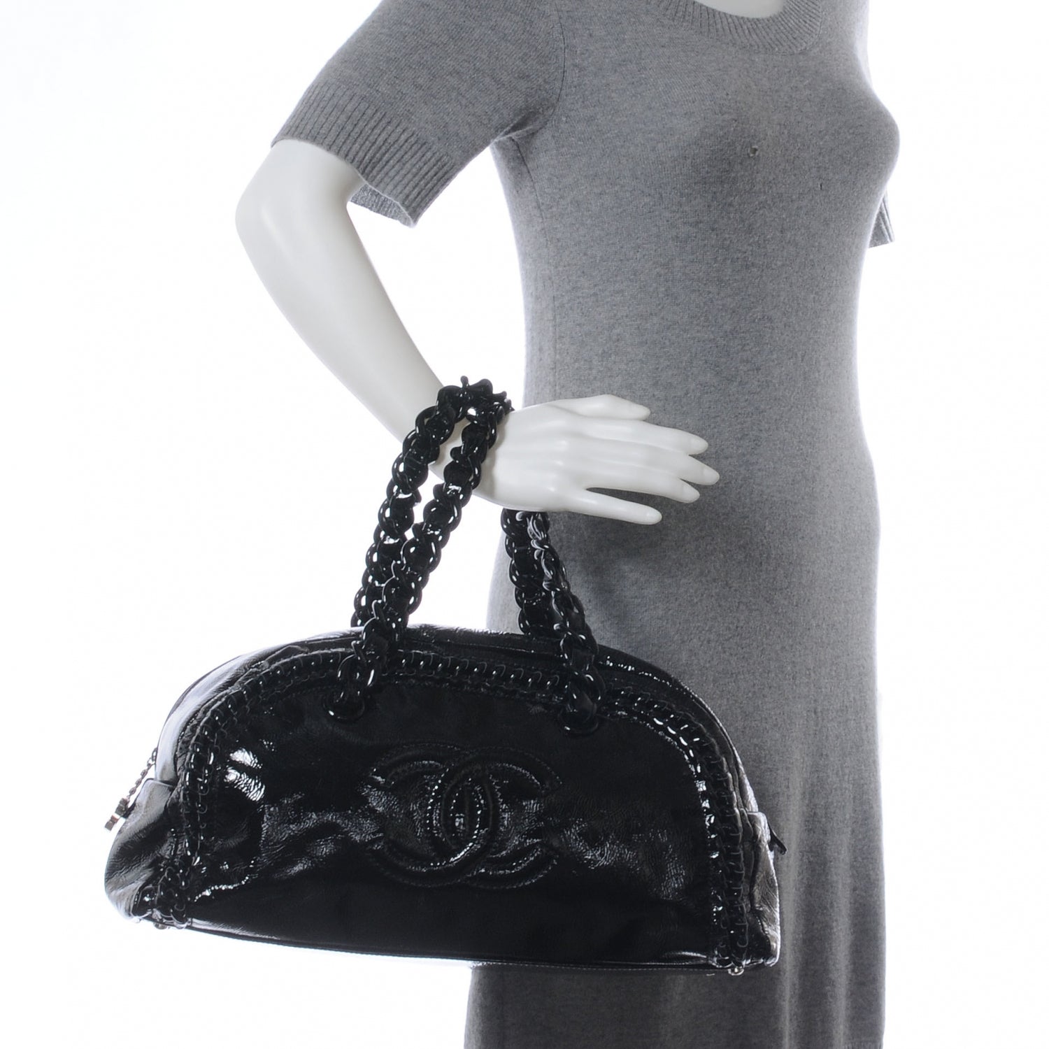 Chanel Patent Luxe Ligne Large Bowler Black 2 of 7