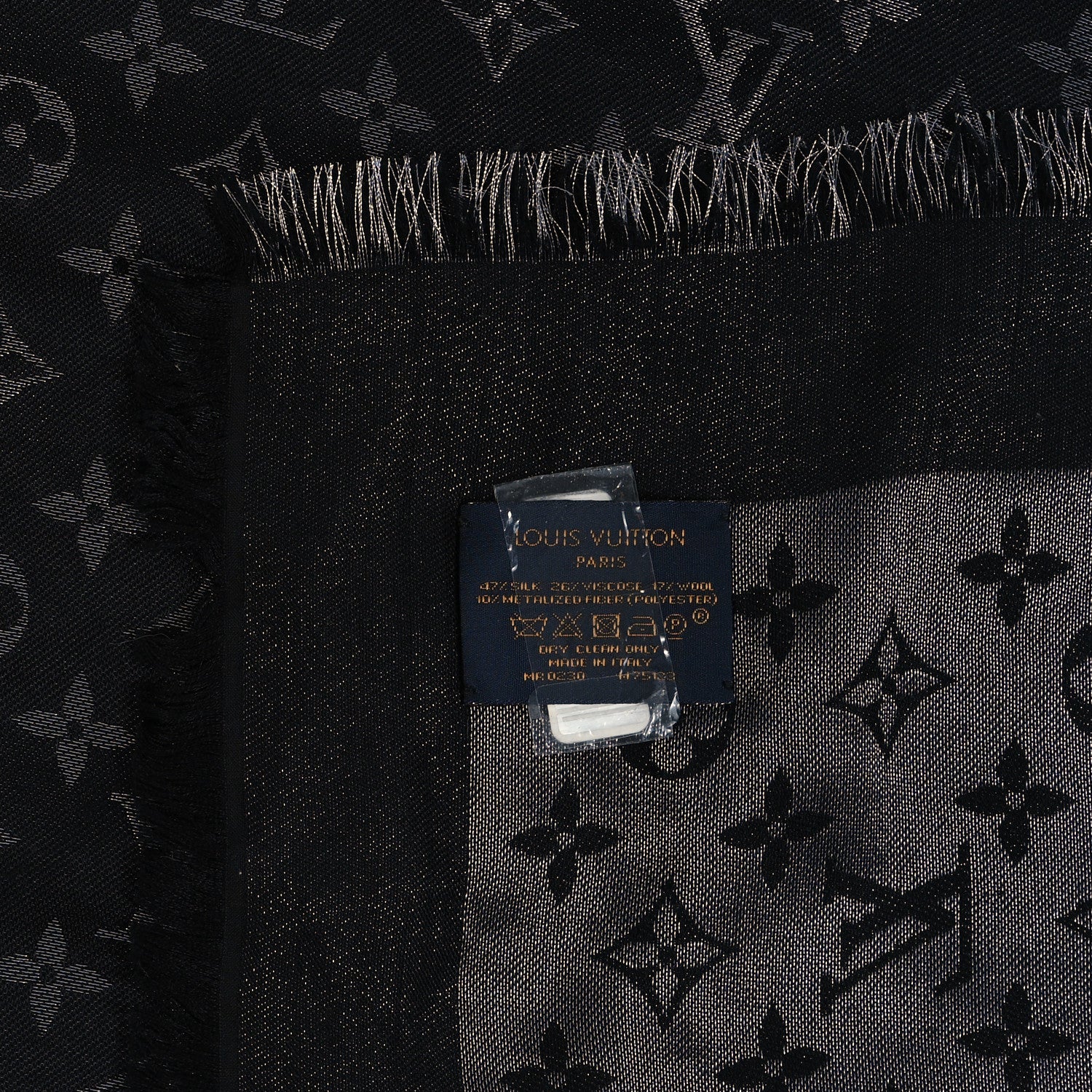 Louis Vuitton Silk Lurex Wool Monogram Shine Shawl Black 3 of 5