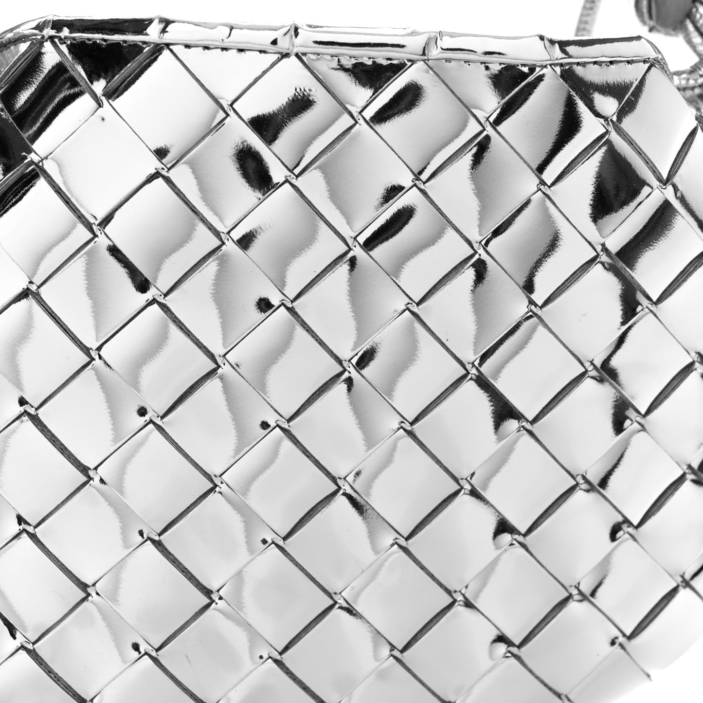 Mirror Laminated Nappa Intrecciato Mini Sardine Bag Silver