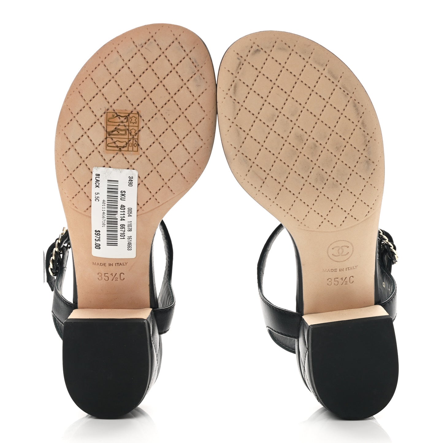 Lambskin Chain CC Thong Sandals 35.5 Black