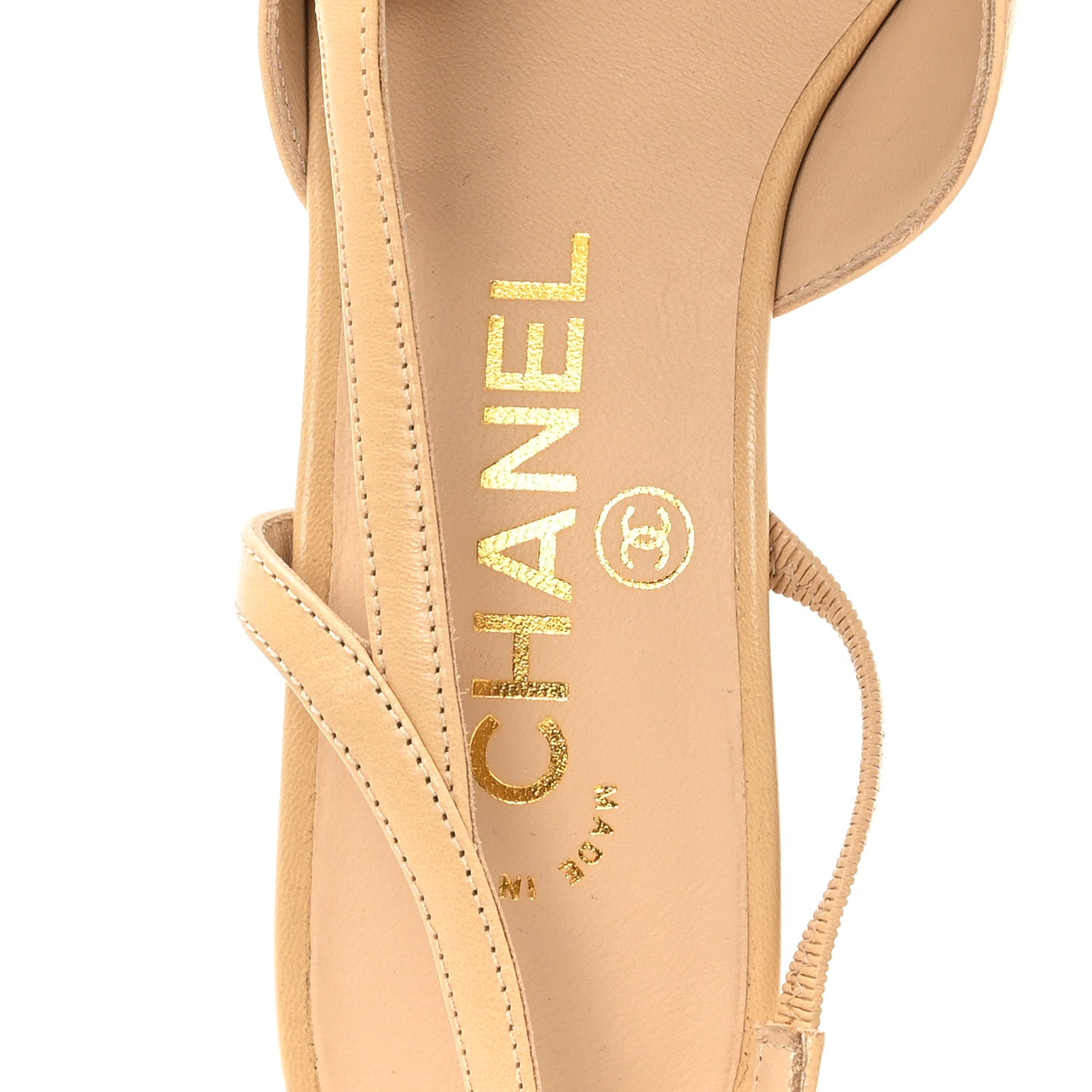 Chanel Goatskin Grosgrain Cap Toe CC Slingback Pumps 35 Beige Black 7 of 9