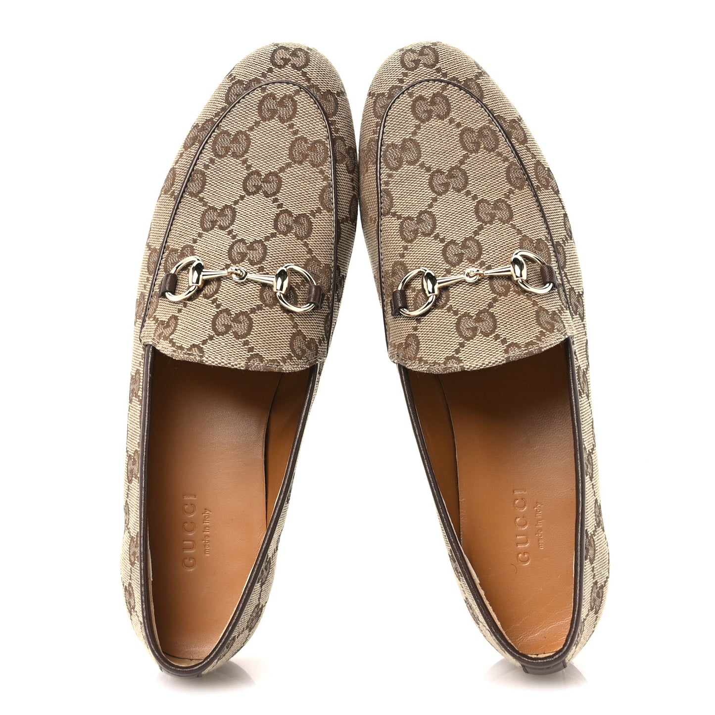 Canvas GG Monogram Horsebit Womens Jordaan Loafers 37 Beige Ebony New Acero