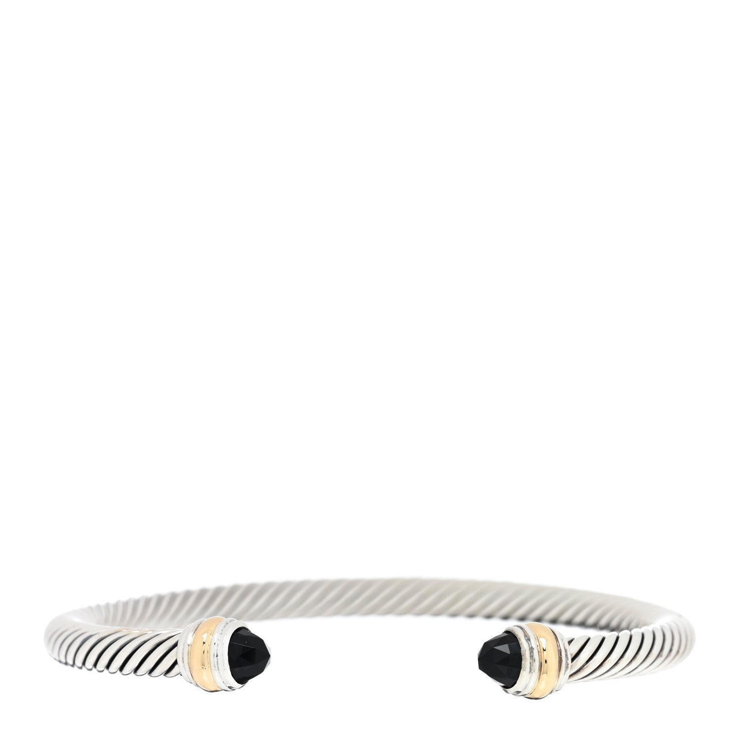 David Yurman Sterling Silver 14K Yellow Gold Black Onyx 5mm Cable Classics Bracelet 1 of 3