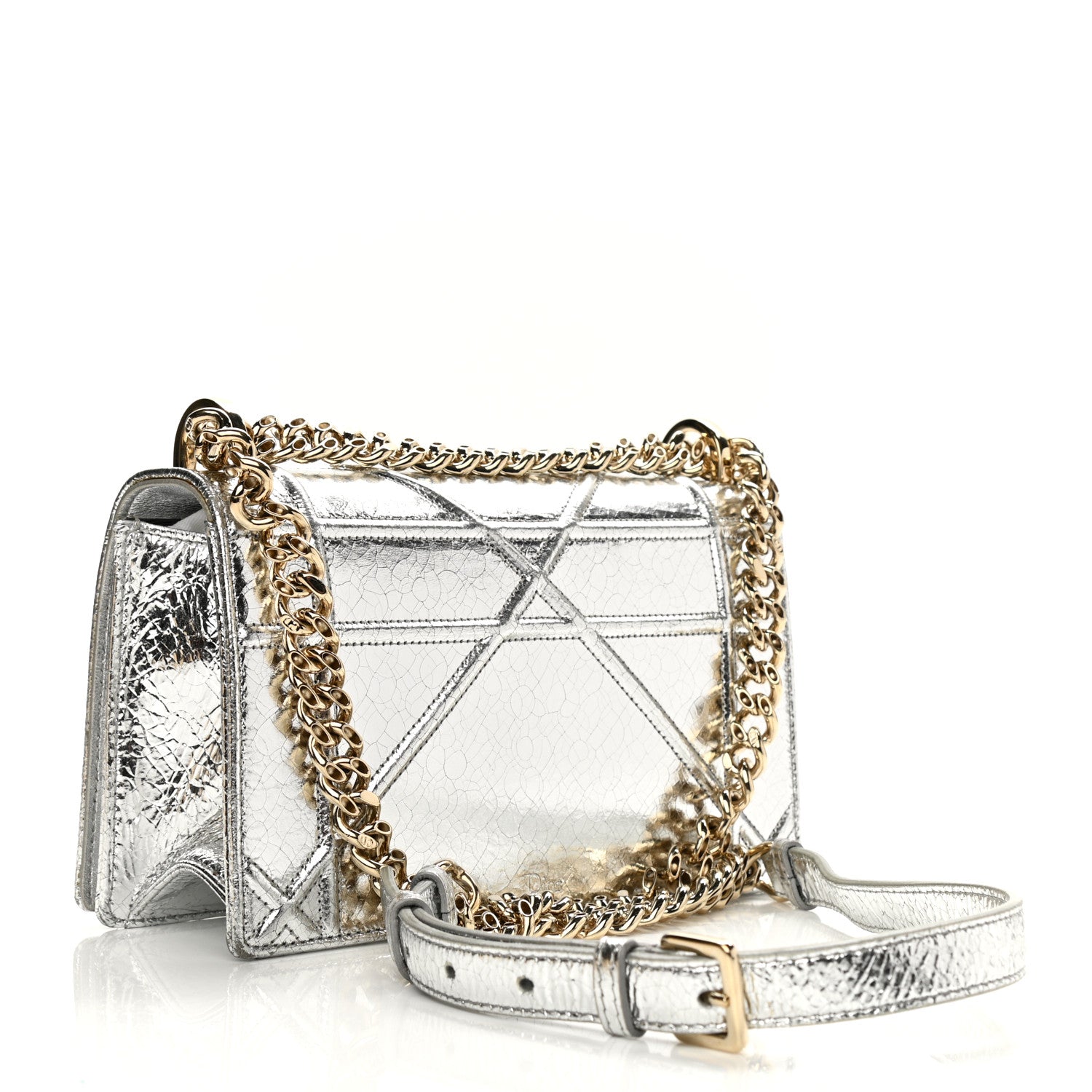 Christian Dior Metallic Ceramic Effect Deerskin Medium Diorama Flap Bag Silver 3 of 13