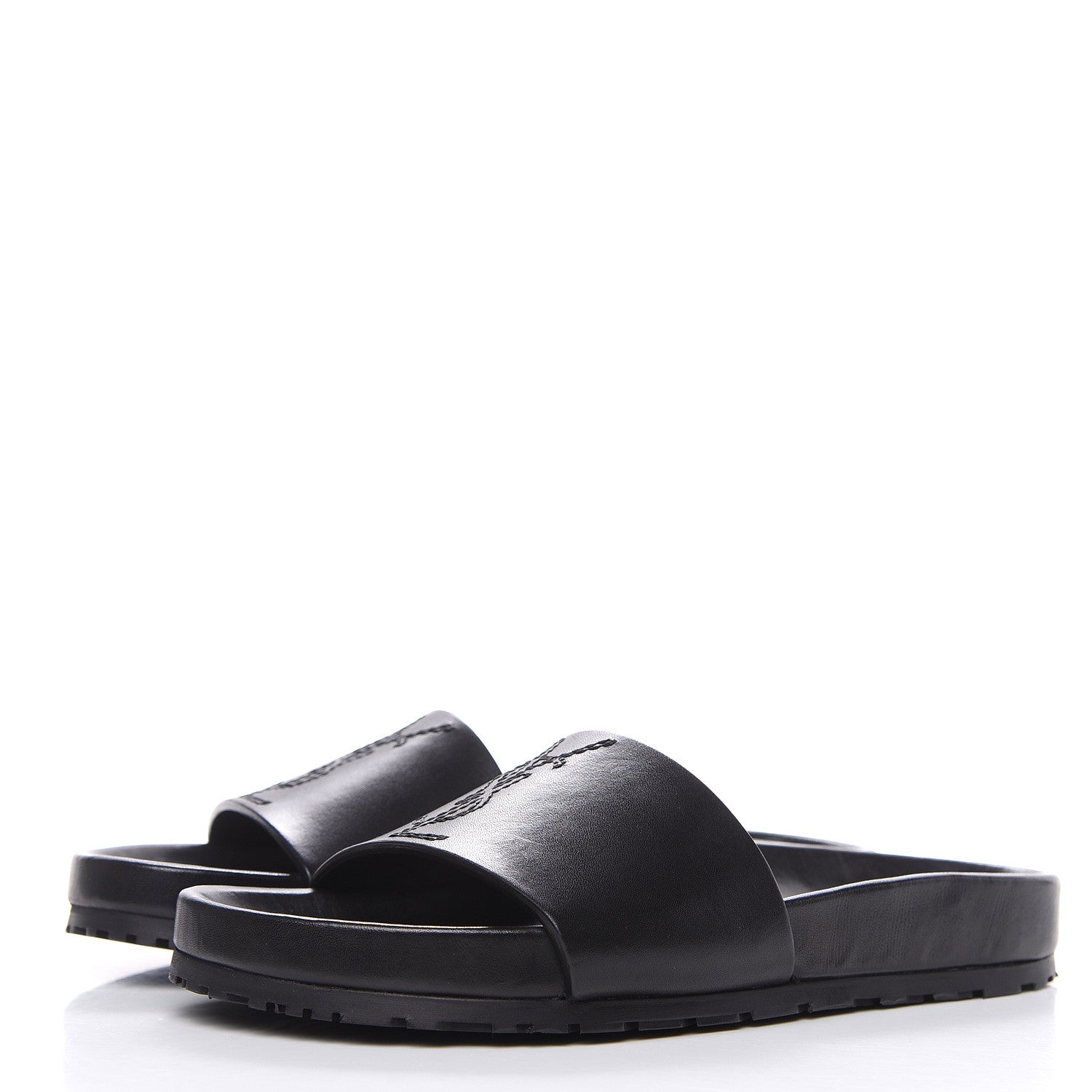 Saint Laurent Calfskin Monogram Jimmy Joan Slide Sandals 37 Black 3 of 12