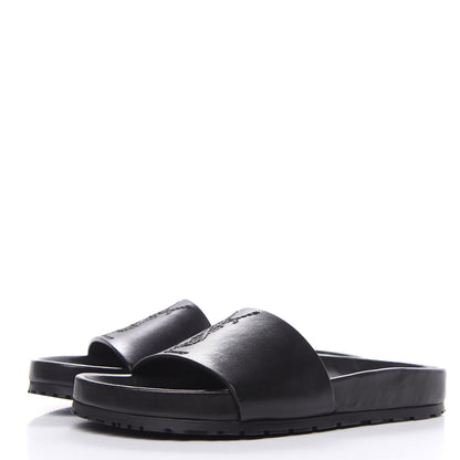Saint Laurent Calfskin Monogram Jimmy Joan Slide Sandals 37 Black 3 of 12