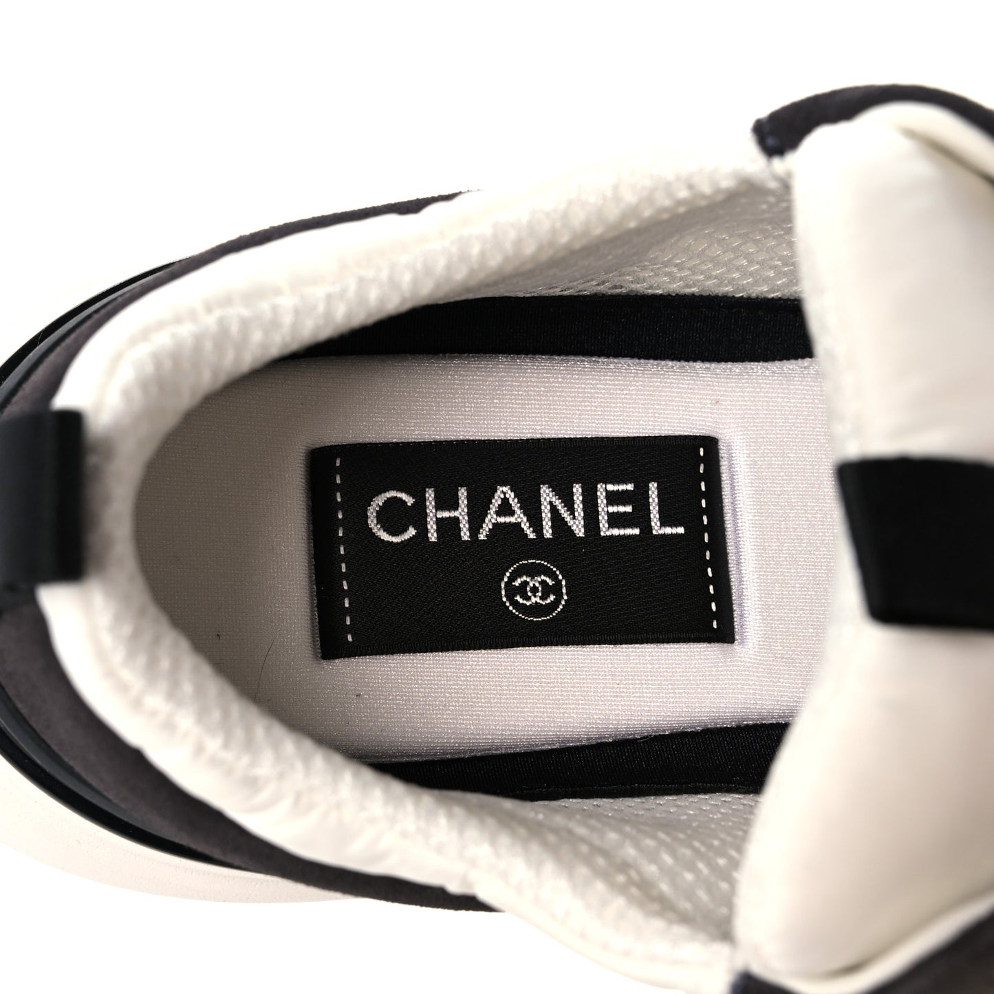 Nylon Suede Calfskin CC Sneakers 38.5 White Dark Grey