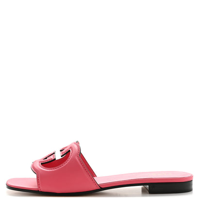 Gucci Cosmos Softy Calfskin Interlocking G Cut Out Slide Sandals 38.5 Rhodamine Pink 1 of 9