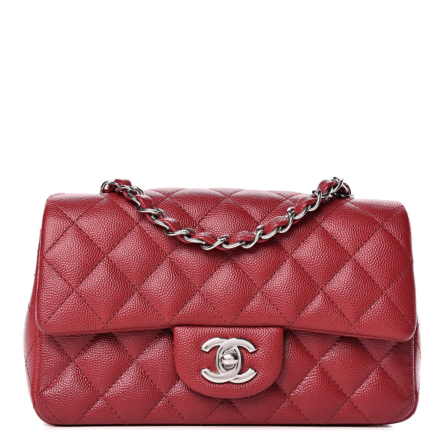 Caviar Quilted Mini Rectangular Flap Dark Red