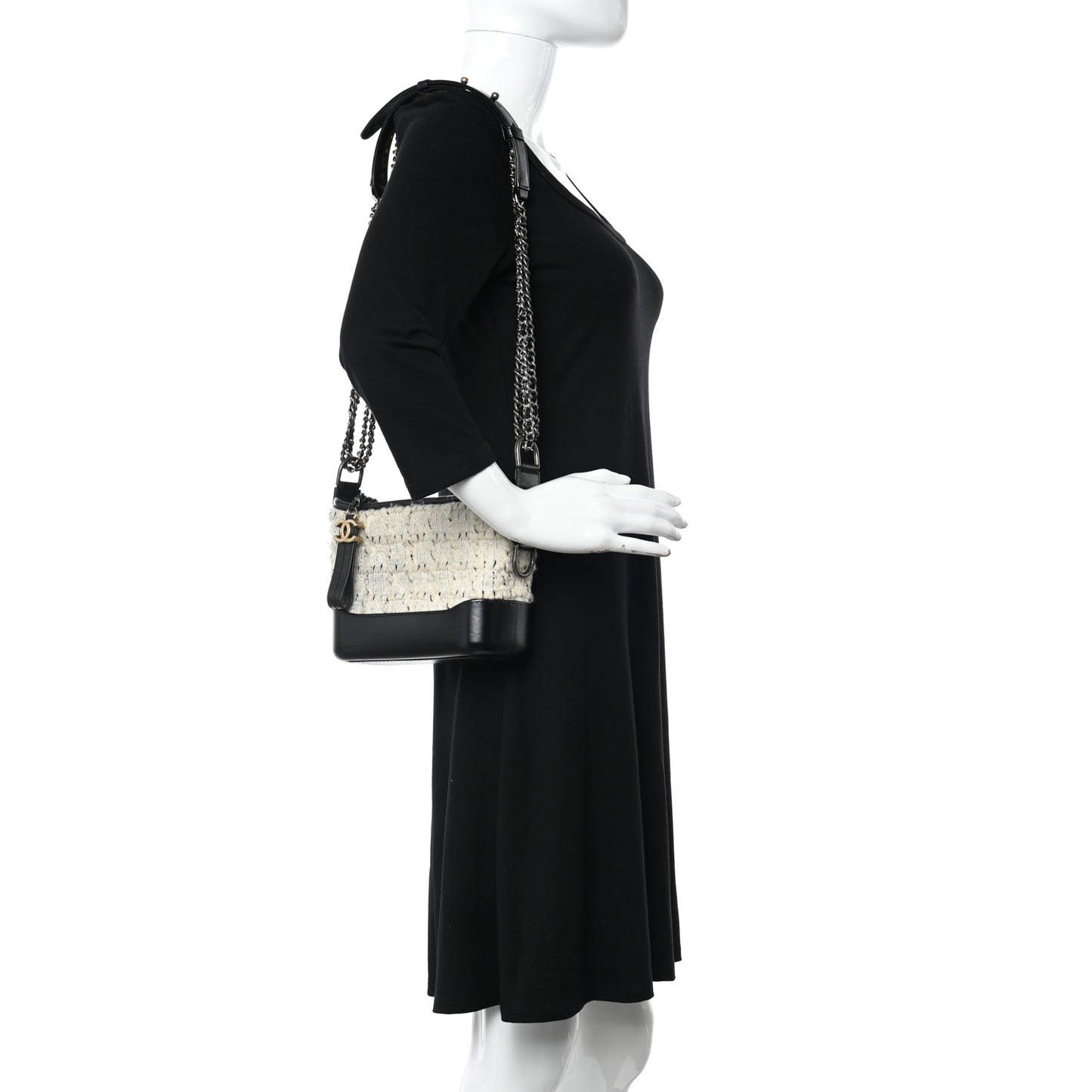 Tweed Calfskin Quilted Small Gabrielle Hobo Ivory Black