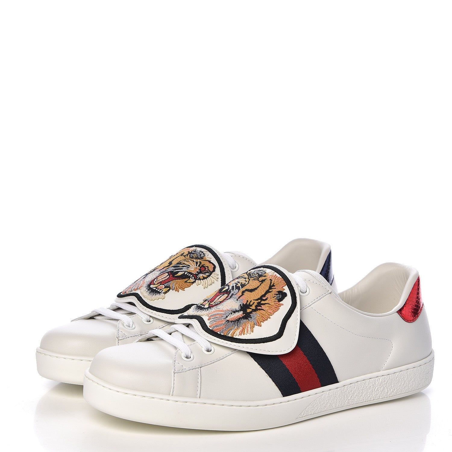 Gucci Calfskin Ayers Web Tiger Embroidered Mens Ace Sneakers 10.5 White 3 of 12