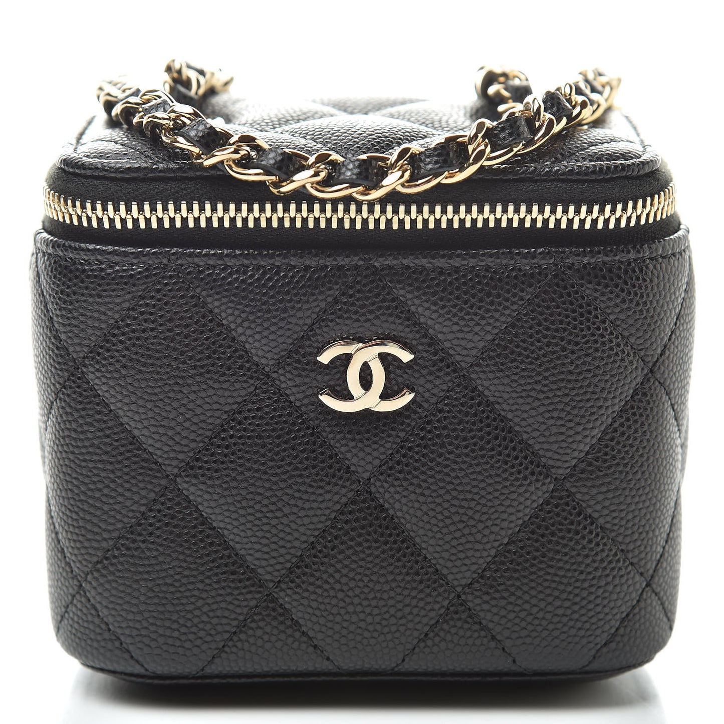 Caviar Quilted Mini Vanity Case With Chain Black