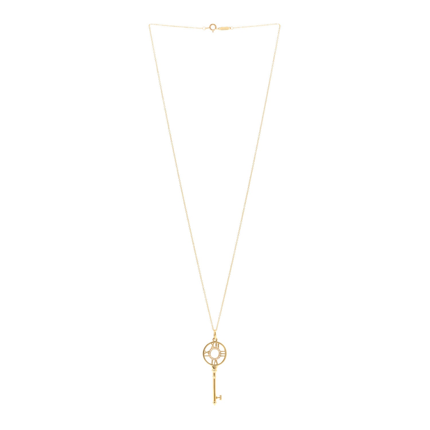 Tiffany 18K Yellow Gold Diamond Large Atlas Key Pendant Necklace 3 of 5