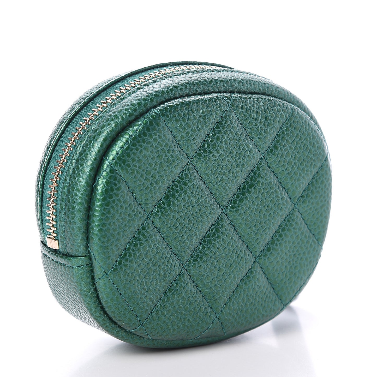 Metallic Caviar Quilted Zip Around Classic Coin Purse Green