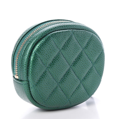 Chanel Metallic Caviar Quilted Zip Around Classic Coin Purse Green 2 of 6