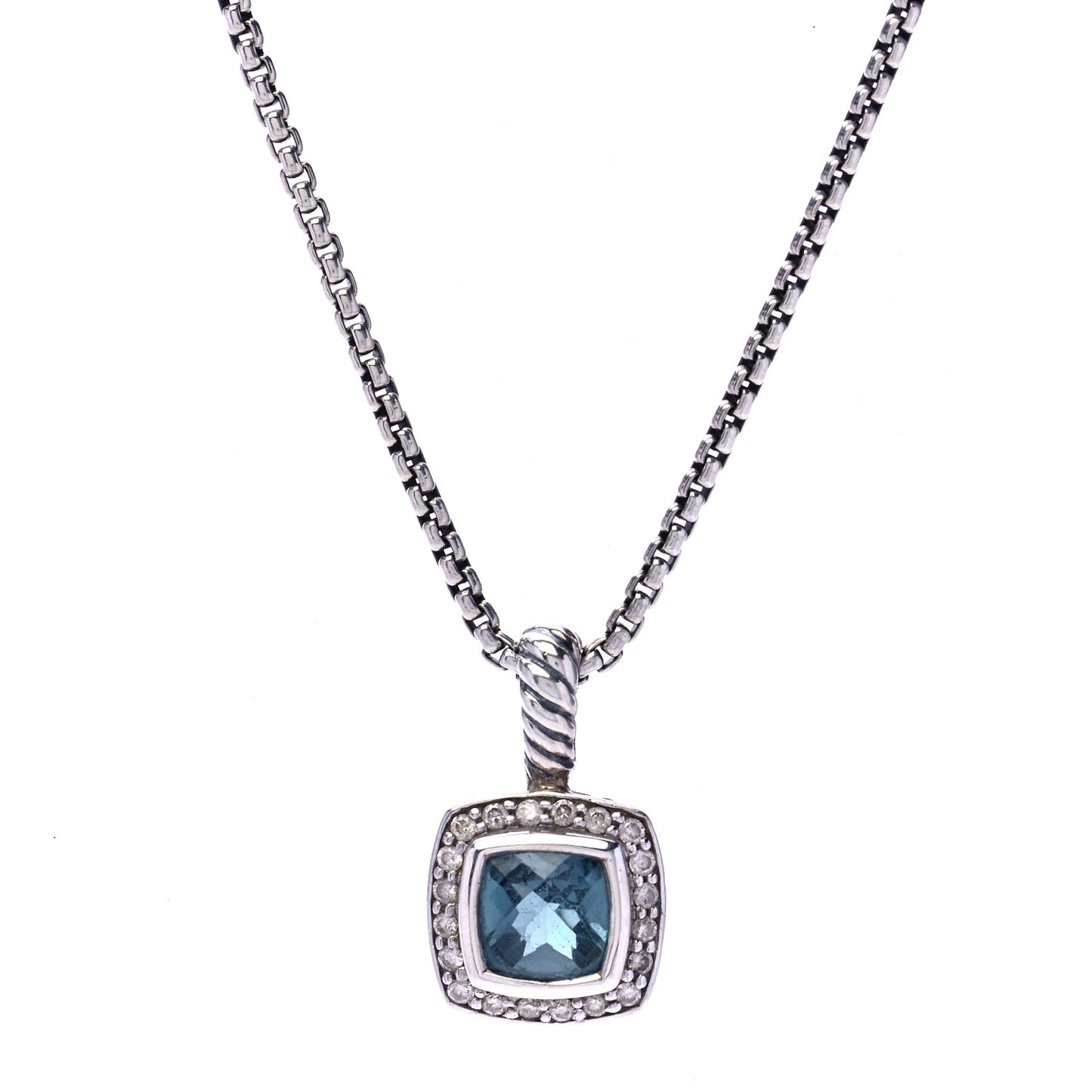 Sterling Silver Diamond Hampton Blue Topaz 7mm Petite Albion Pendant Necklace