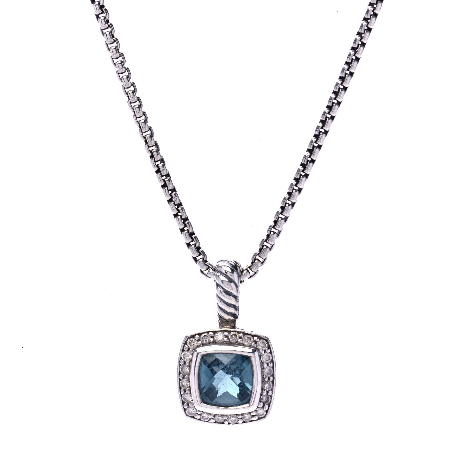 David Yurman Sterling Silver Diamond Hampton Blue Topaz 7mm Petite Albion Pendant Necklace 2 of 7