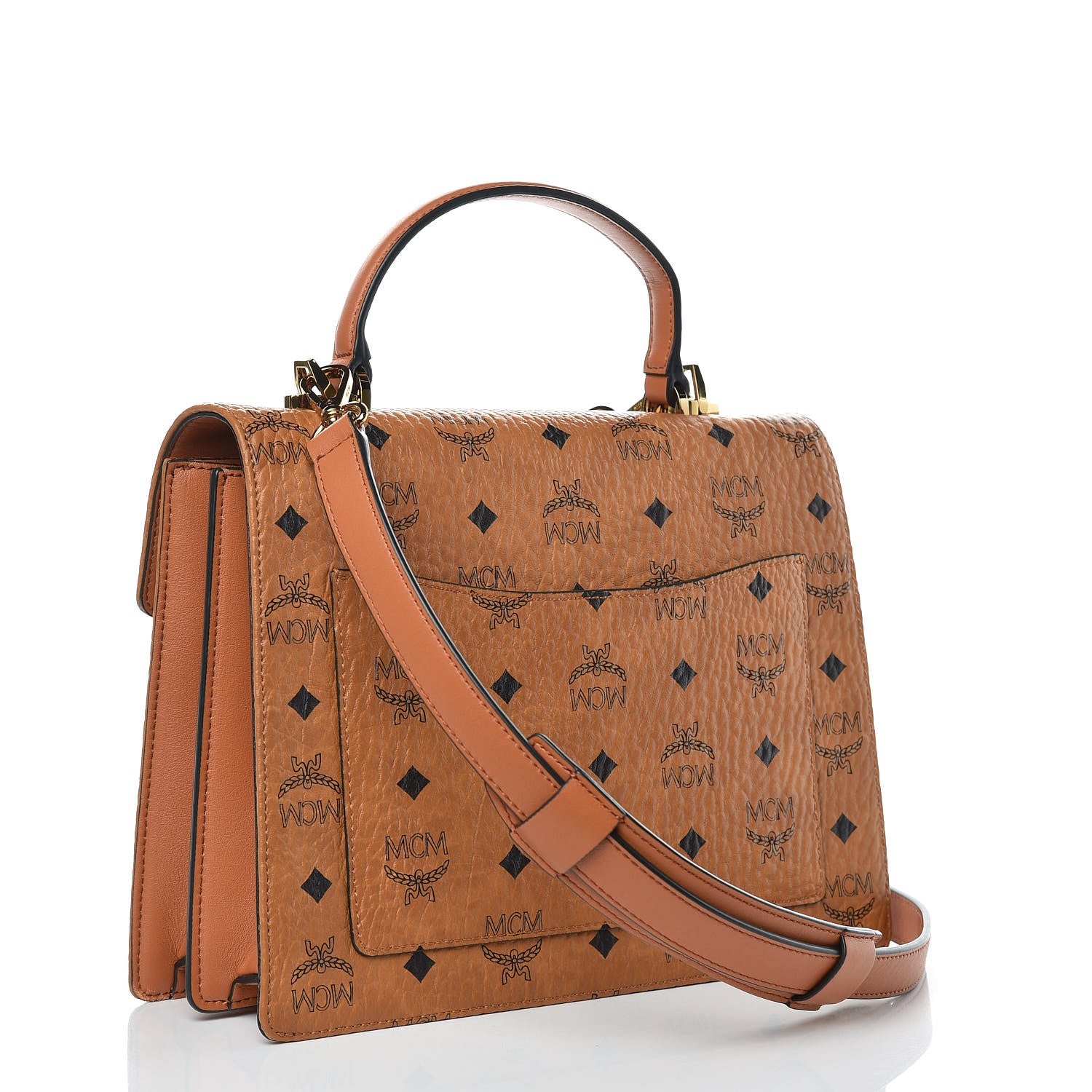 MCM Visetos Medium Patricia Pocket Satchel Cognac 3 of 8