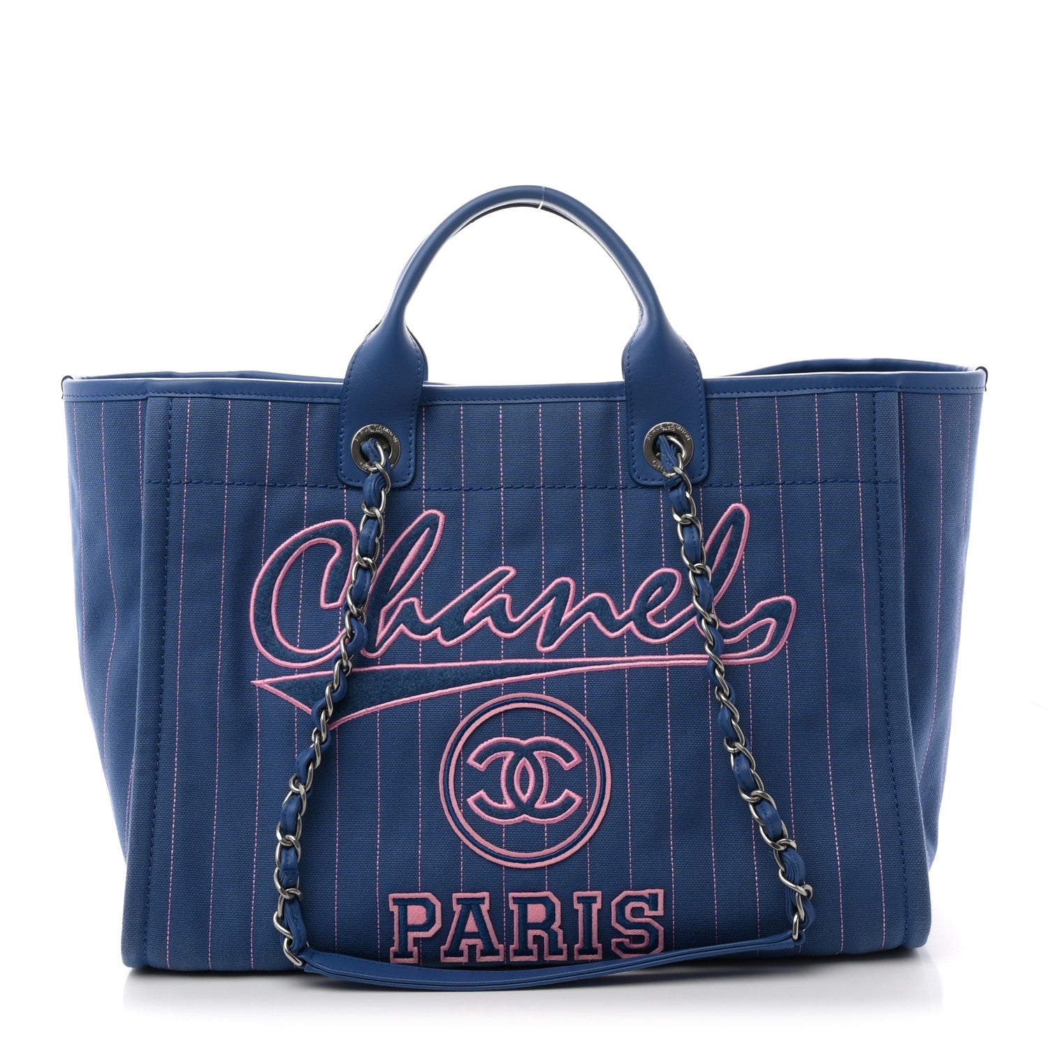 Chanel Canvas Calfskin Striped Medium Deauville Tote Blue 1 of 11