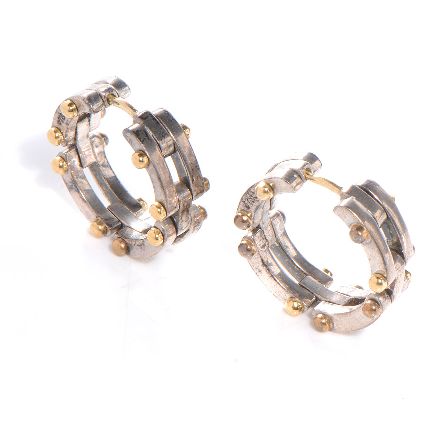 Tiffany Sterling Silver 18K Yellow Gold Gatelink Hoop Earrings 4 of 5