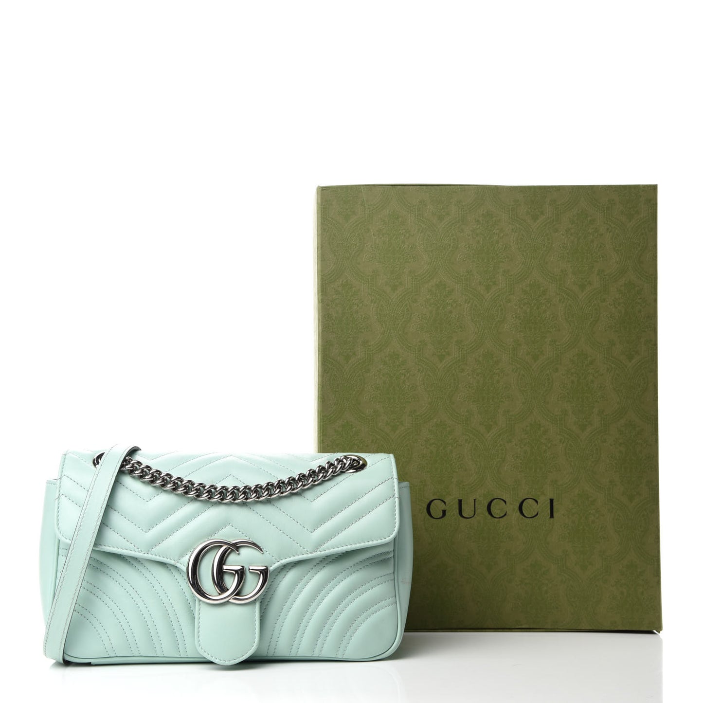 Calfskin Matelasse Small GG Marmont Shoulder Bag Water Green
