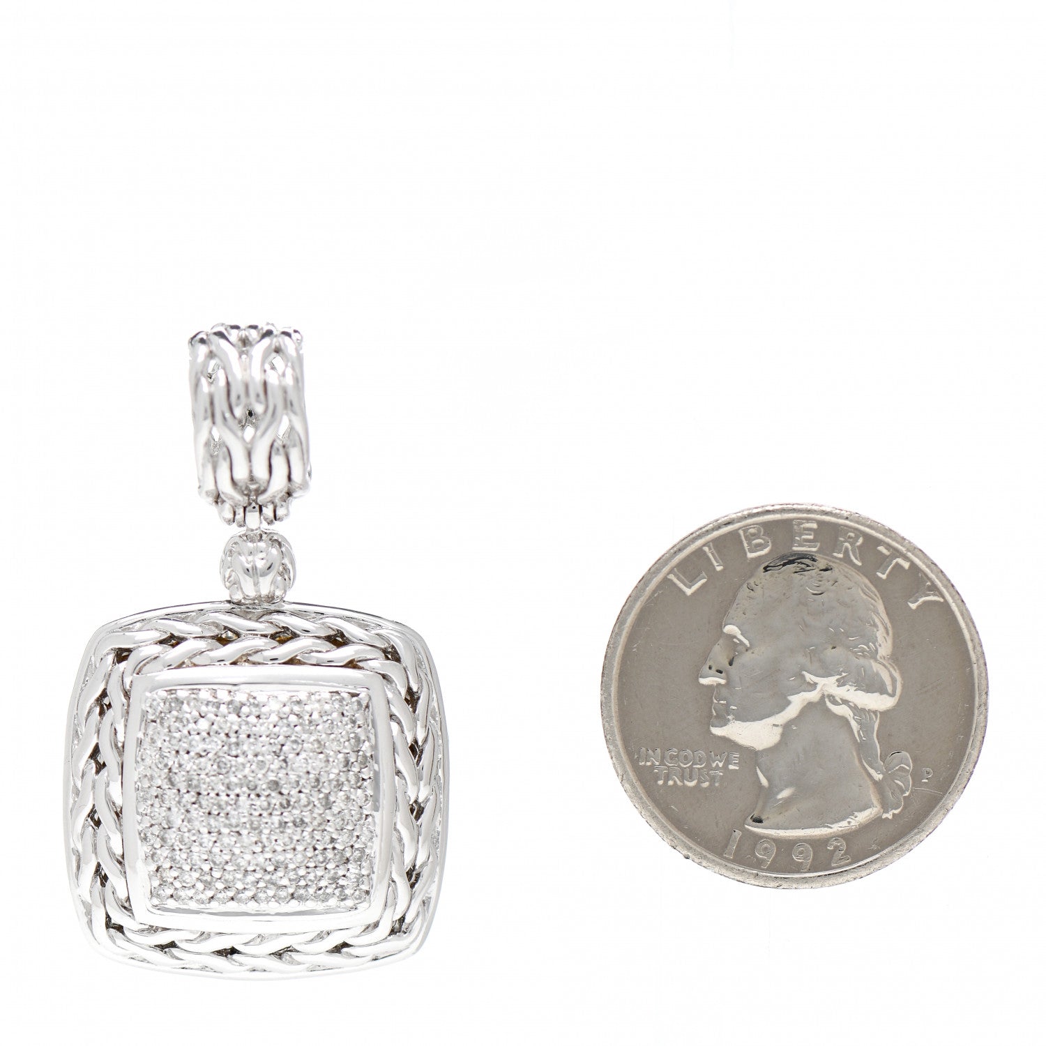 John Hardy Sterling Silver Diamond 24mm Classic Chain Pave Enhancer Pendant 2 of 3