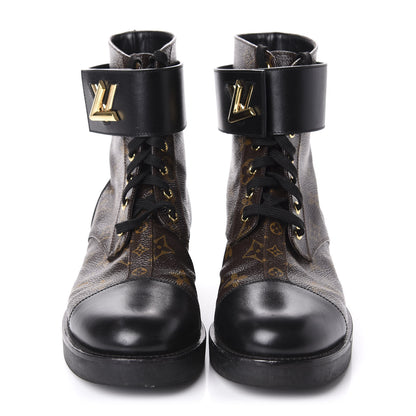 Louis Vuitton Monogram Calfskin Wonderland Flat Ranger Boots 38.5 Black 2 of 10