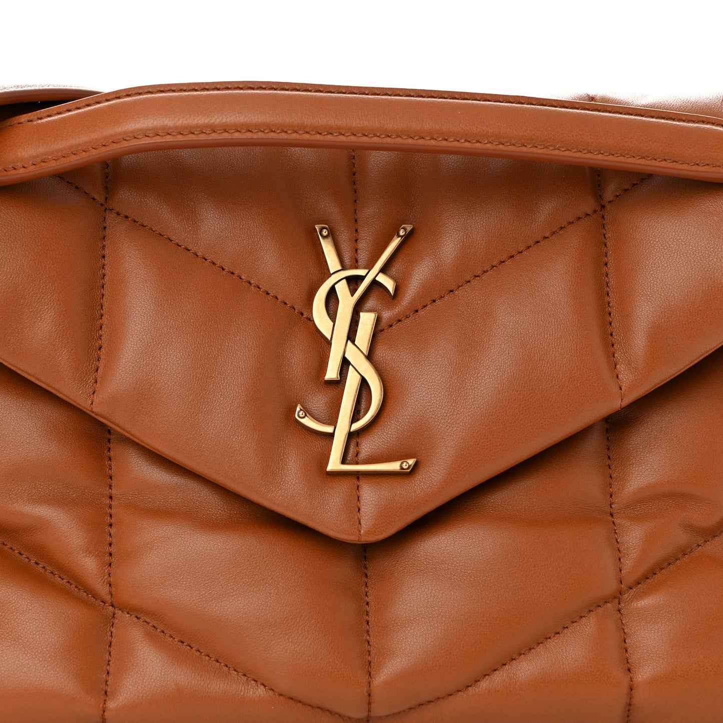 Lambskin Quilted Small Loulou Puffer Monogram Chain Satchel Dark Honey