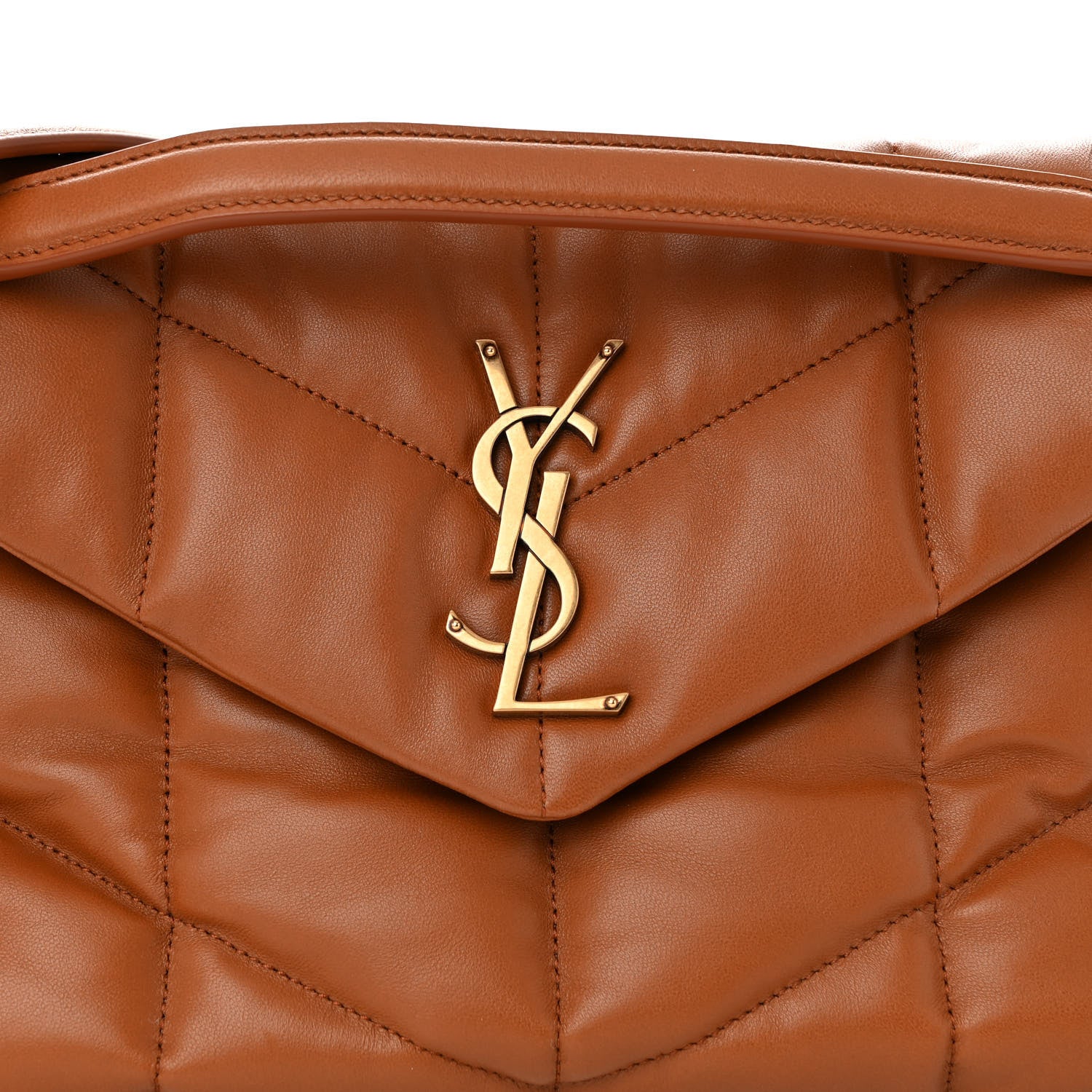 Saint Laurent Lambskin Quilted Small Loulou Puffer Monogram Chain Satchel Dark Honey 7 of 9
