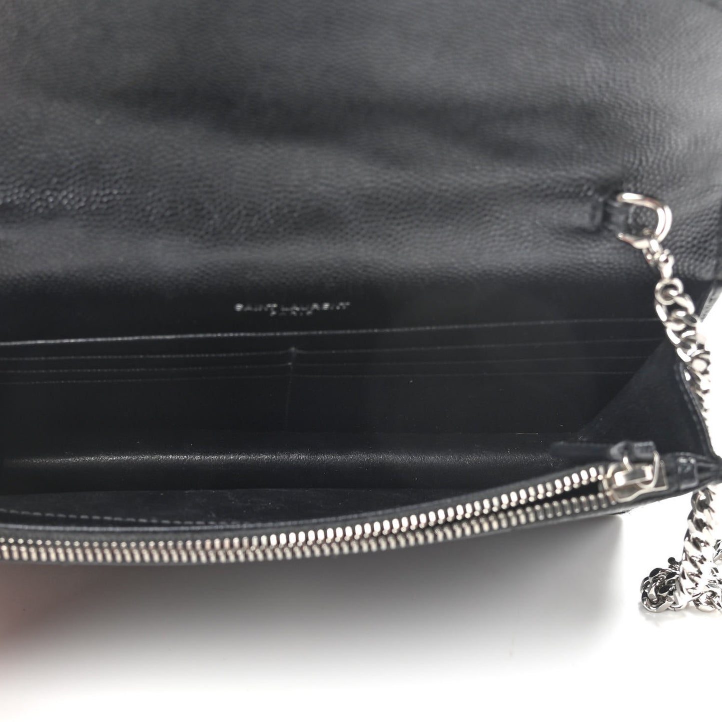 Grain De Poudre Matelasse Chevron Monogram Envelope Chain Wallet Black